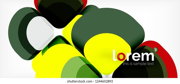 Fondo abstracto - composición geométrica de formas redondeadas multicolores. Plantilla de diseño abstracto de moda para presentación de negocios o tecnología o portada de folletos web, fondo de pantalla. Ilustración del vector