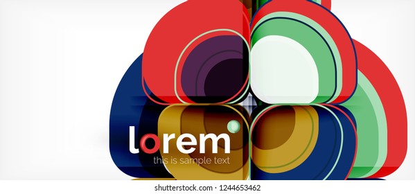 Abstrakter Hintergrund - Zusammensetzung der geometrischen mehrfarbigen Rundformen. Trendy abstrakte Layout-Vorlage für Geschäfts- oder Technologiepräsentation oder Web-Broschüre Titelbild, Bildschirmhintergrund. Vektorgrafik