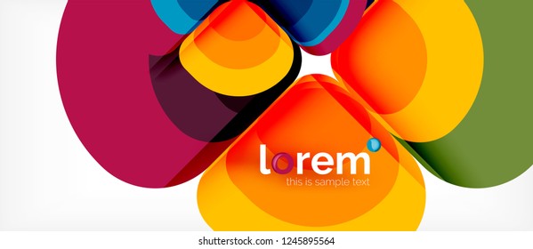 Abstrakter Hintergrund - Zusammensetzung der geometrischen mehrfarbigen Rundformen. Trendy abstrakte Layout-Vorlage für Geschäfts- oder Technologiepräsentation oder Web-Broschüre Titelbild, Bildschirmhintergrund. Vektorgrafik