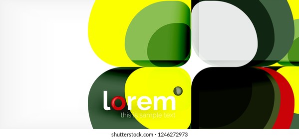 Abstrakter Hintergrund - Zusammensetzung der geometrischen mehrfarbigen Rundformen. Trendy abstrakte Layout-Vorlage für Geschäfts- oder Technologiepräsentation oder Web-Broschüre Titelbild, Bildschirmhintergrund. Vektorgrafik