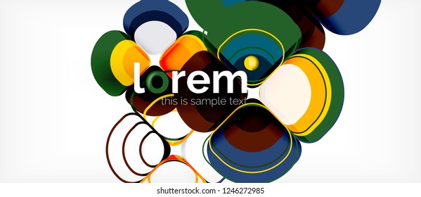 Fondo abstracto - composición geométrica de formas redondeadas multicolores. Plantilla de diseño abstracto de moda para presentación de negocios o tecnología o portada de folletos web, fondo de pantalla. Ilustración del vector