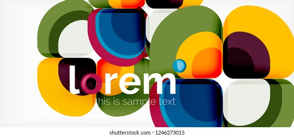 Abstrakter Hintergrund - Zusammensetzung der geometrischen mehrfarbigen Rundformen. Trendy abstrakte Layout-Vorlage für Geschäfts- oder Technologiepräsentation oder Web-Broschüre Titelbild, Bildschirmhintergrund. Vektorgrafik