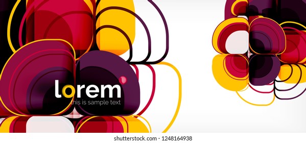 Fondo abstracto - composición geométrica de formas redondeadas multicolores. Plantilla de diseño abstracto de moda para presentación de negocios o tecnología o portada de folletos web, fondo de pantalla. Ilustración del vector