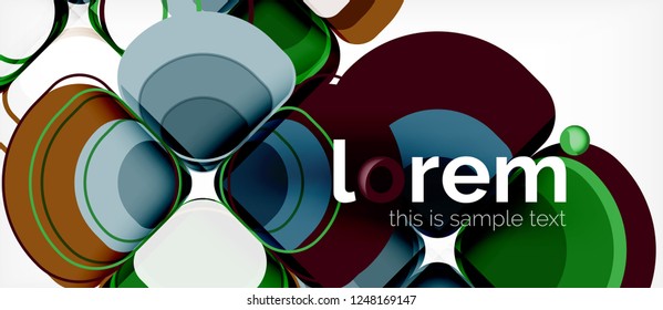 Abstrakter Hintergrund - Zusammensetzung der geometrischen mehrfarbigen Rundformen. Trendy abstrakte Layout-Vorlage für Geschäfts- oder Technologiepräsentation oder Web-Broschüre Titelbild, Bildschirmhintergrund. Vektorgrafik