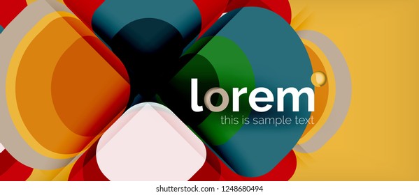 Fondo abstracto - composición geométrica de formas redondeadas multicolores. Plantilla de diseño abstracto de moda para presentación de negocios o tecnología o portada de folletos web, fondo de pantalla. Ilustración del vector