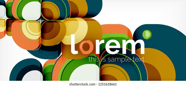 Abstrakter Hintergrund - Zusammensetzung der geometrischen mehrfarbigen Rundformen. Trendy abstrakte Layout-Vorlage für Geschäfts- oder Technologiepräsentation oder Web-Broschüre Titelbild, Bildschirmhintergrund. Vektorgrafik