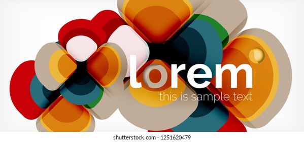 Fondo abstracto - composición geométrica de formas redondeadas multicolores. Plantilla de diseño abstracto de moda para presentación de negocios o tecnología o portada de folletos web, fondo de pantalla. Ilustración del vector