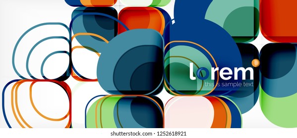 Fondo abstracto - composición geométrica de formas redondeadas multicolores. Plantilla de diseño abstracto de moda para presentación de negocios o tecnología o portada de folletos web, fondo de pantalla. Ilustración del vector