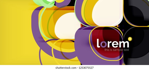 Fondo abstracto - composición geométrica de formas redondeadas multicolores. Plantilla de diseño abstracto de moda para presentación de negocios o tecnología o portada de folletos web, fondo de pantalla. Ilustración del vector