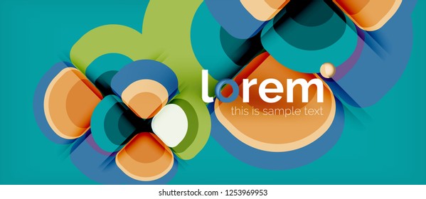 Abstrakter Hintergrund - Zusammensetzung der geometrischen mehrfarbigen Rundformen. Trendy abstrakte Layout-Vorlage für Geschäfts- oder Technologiepräsentation oder Web-Broschüre Titelbild, Bildschirmhintergrund. Vektorgrafik