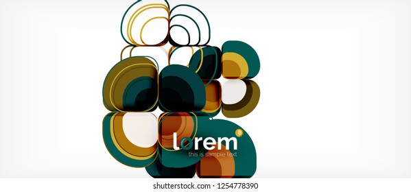 Abstrakter Hintergrund - Zusammensetzung der geometrischen mehrfarbigen Rundformen. Trendy abstrakte Layout-Vorlage für Geschäfts- oder Technologiepräsentation oder Web-Broschüre Titelbild, Bildschirmhintergrund. Vektorgrafik