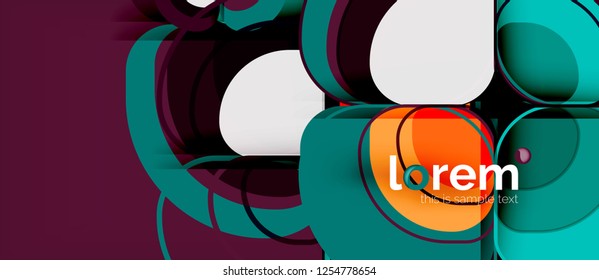 Fondo abstracto - composición geométrica de formas redondeadas multicolores. Plantilla de diseño abstracto de moda para presentación de negocios o tecnología o portada de folletos web, fondo de pantalla. Ilustración del vector