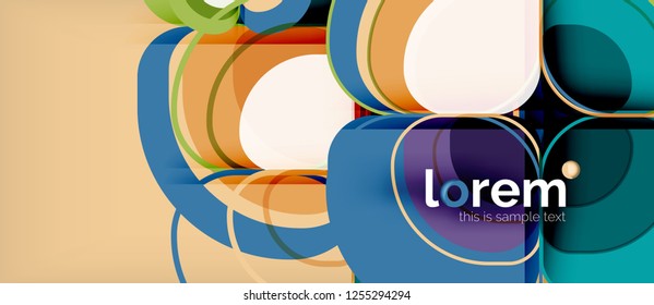 Abstrakter Hintergrund - Zusammensetzung der geometrischen mehrfarbigen Rundformen. Trendy abstrakte Layout-Vorlage für Geschäfts- oder Technologiepräsentation oder Web-Broschüre Titelbild, Bildschirmhintergrund. Vektorgrafik