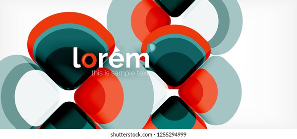 Abstrakter Hintergrund - Zusammensetzung der geometrischen mehrfarbigen Rundformen. Trendy abstrakte Layout-Vorlage für Geschäfts- oder Technologiepräsentation oder Web-Broschüre Titelbild, Bildschirmhintergrund. Vektorgrafik