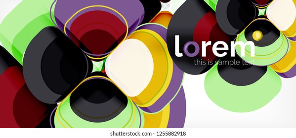 Abstrakter Hintergrund - Zusammensetzung der geometrischen mehrfarbigen Rundformen. Trendy abstrakte Layout-Vorlage für Geschäfts- oder Technologiepräsentation oder Web-Broschüre Titelbild, Bildschirmhintergrund. Vektorgrafik