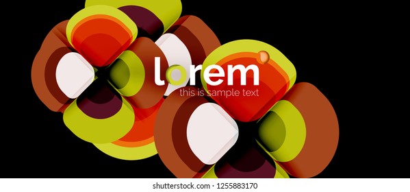 Fondo abstracto - composición geométrica de formas redondeadas multicolores. Plantilla de diseño abstracto de moda para presentación de negocios o tecnología o portada de folletos web, fondo de pantalla. Ilustración del vector