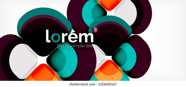 Fondo abstracto - composición geométrica de formas redondeadas multicolores. Plantilla de diseño abstracto de moda para presentación de negocios o tecnología o portada de folletos web, fondo de pantalla. Ilustración del vector
