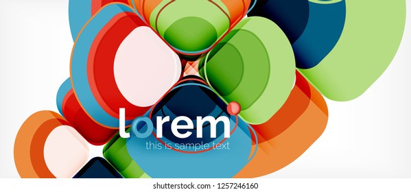 Fondo abstracto - composición geométrica de formas redondeadas multicolores. Plantilla de diseño abstracto de moda para presentación de negocios o tecnología o portada de folletos web, fondo de pantalla. Ilustración del vector