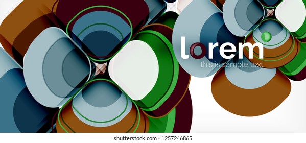 Fondo abstracto - composición geométrica de formas redondeadas multicolores. Plantilla de diseño abstracto de moda para presentación de negocios o tecnología o portada de folletos web, fondo de pantalla. Ilustración del vector