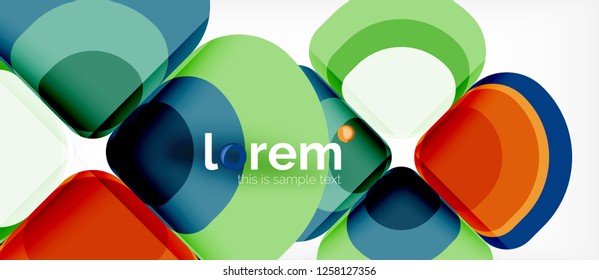Fondo abstracto - composición geométrica de formas redondeadas multicolores. Plantilla de diseño abstracto de moda para presentación de negocios o tecnología o portada de folletos web, fondo de pantalla. Ilustración del vector