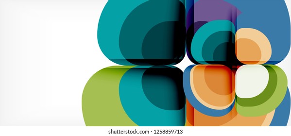 Fondo abstracto - composición geométrica de formas redondeadas multicolores. Plantilla de diseño abstracto de moda para presentación de negocios o tecnología o portada de folletos web, fondo de pantalla. Ilustración del vector