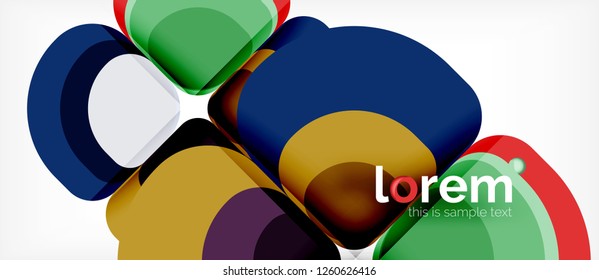 Fondo abstracto - composición geométrica de formas redondeadas multicolores. Plantilla de diseño abstracto de moda para presentación de negocios o tecnología o portada de folletos web, fondo de pantalla. Ilustración del vector