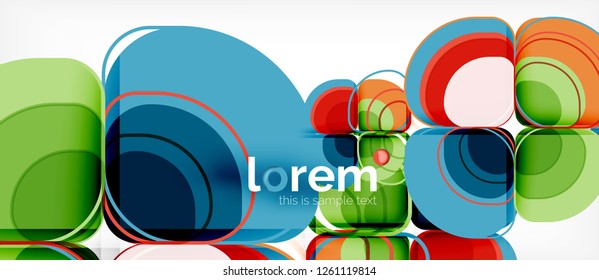 Abstrakter Hintergrund - Zusammensetzung der geometrischen mehrfarbigen Rundformen. Trendy abstrakte Layout-Vorlage für Geschäfts- oder Technologiepräsentation oder Web-Broschüre Titelbild, Bildschirmhintergrund. Vektorgrafik