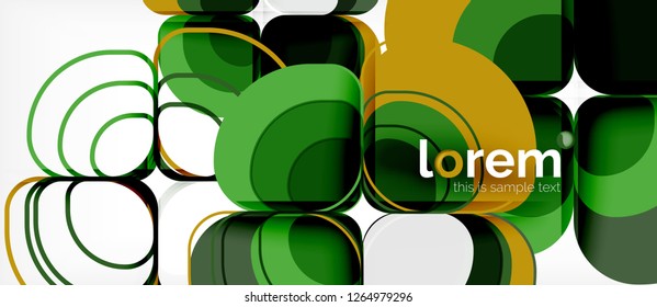 Abstrakter Hintergrund - Zusammensetzung der geometrischen mehrfarbigen Rundformen. Trendy abstrakte Layout-Vorlage für Geschäfts- oder Technologiepräsentation oder Web-Broschüre Titelbild, Bildschirmhintergrund. Vektorgrafik