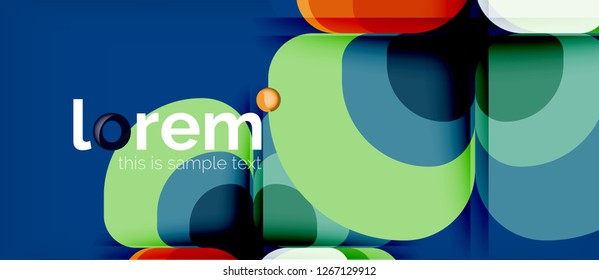 Fondo abstracto - composición geométrica de formas redondeadas multicolores. Plantilla de diseño abstracto de moda para presentación de negocios o tecnología o portada de folletos web, fondo de pantalla. Ilustración del vector