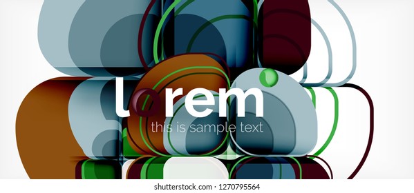 Fondo abstracto - composición geométrica de formas redondeadas multicolores. Plantilla de diseño abstracto de moda para presentación de negocios o tecnología o portada de folletos web, fondo de pantalla. Ilustración del vector
