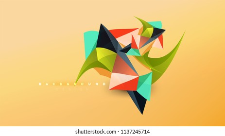 Fondo abstracto - composición de forma de estilo de origami geométrico, concepto de diseño triangular de polos bajos. Ilustración vectorial minimalista de moda colorida