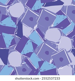 Abstract background. The geometric pattern features shapes and shades in blue and purple, forming a vibrant visual composition. Sketch squares lines and triangles