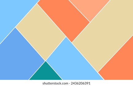 Abstract  background geometric pattern with harmonious colors : light blue diamonds, coral and beige alternating diamonds, and a green triangle focal point