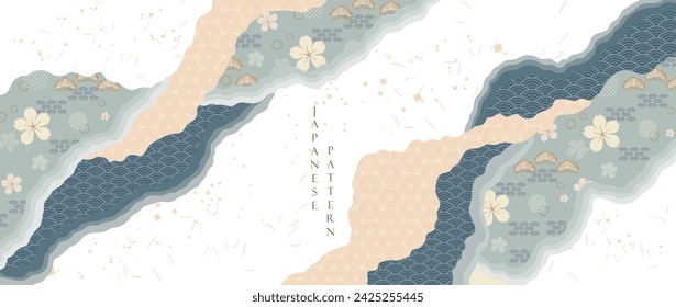 Abstract background with geometric pattern texture vector. Art acrylic element with Japanese icons in vintage style.