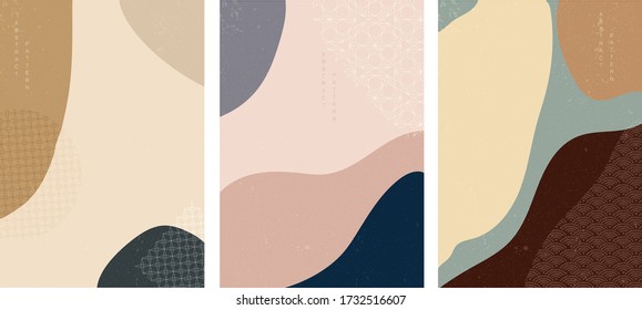 Abstract background with geometric pattern vector in Asian style. Arts landscape template layout design. Wavy decoration.