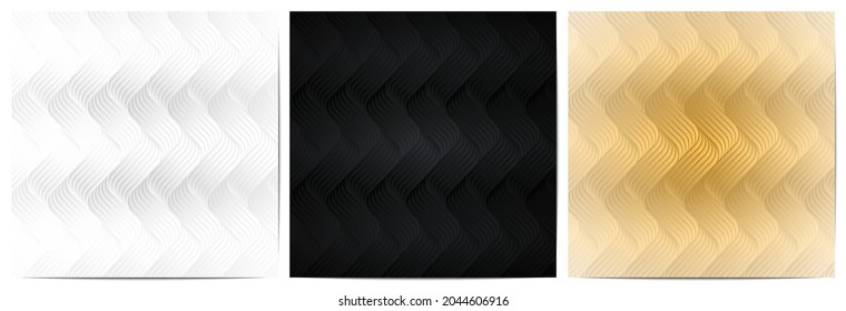  Abstract background geometric pattern with waves lines luxury of white, black and gold