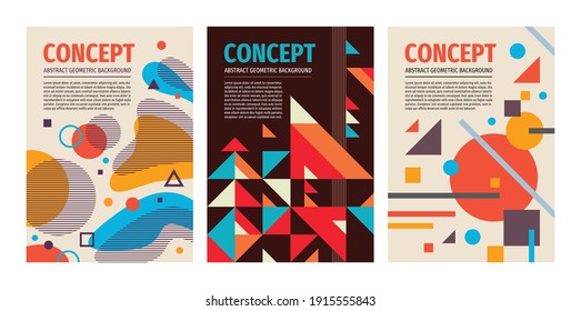 Diseño de póster geométrico de fondo abstracto. Juego de banners verticales de concepto. Diseño de promoción de publicidad. Ilustración vectorial. 