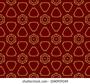 Abstract background with geometric seamless ornament in red and gold colors. Vector illustration.