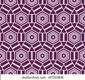 Abstract background with geometric seamless ornament. Vector illustration. Purple color