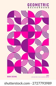 Fondo Abstractas Semicírculos geométricos con curvas púrpuras y rosadas dispuestas maravillosamente, con espacio para texto. Diseñado para tarjetas, portadas de libros, carteles, letreros y folletos.