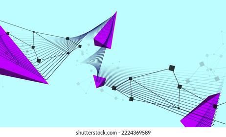 Abstract background geometric shape design. Triangle and line wave internet signal. Technology wireframe networking vector graphic