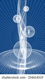 abstract background with geometric shapes balls and waves