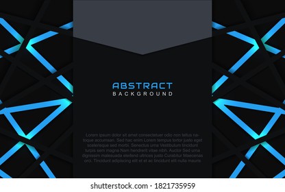 Abstract background geometric shapes with black and blue overlap paper. Modern layout vector design template can use for cover poster, business brochure, corporate banner, wallpaper, presentation