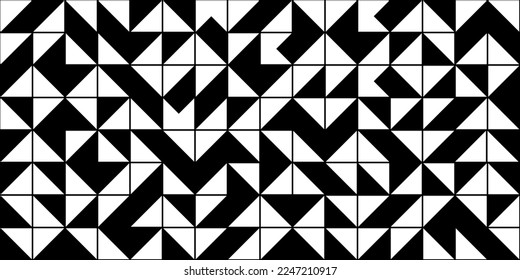 Abstract background of geometric shapes. Black and white pattern of triangles.  Modern mosaic tile wallpaper.