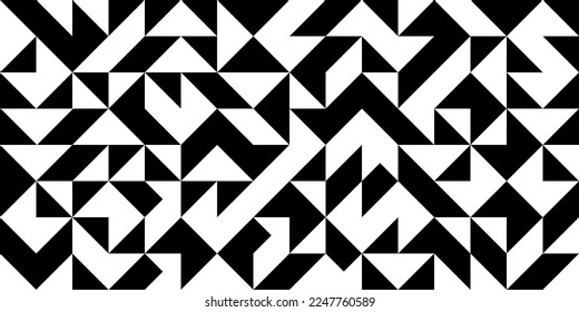 Abstrakter Hintergrund geometrischer Formen. Schwarz-Weiß-Muster von Dreiecken.  Moderne Mosaikfliesen-Tapete.