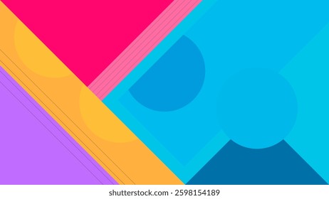 ABSTRACT BACKGROUND WITH GEOMETRIC SHAPES BLUE ORANGE PINK PURPLE FLAT COLOR DESIGN VECTOR TEMPLATE FOR WALLPAPER, COVER DESIGN