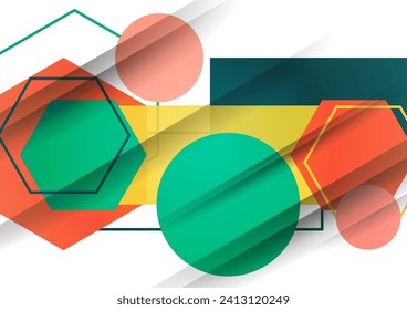 Resumen del fondo a partir de formas geométricas de círculos, rectángulos, hexágonos. Elemento para el folleto comercial, presentación y diseño de navegación de diseño web. Vector