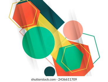 Abstract background from geometric shapes of circles, rectangles, hexagons. Element for business brochure, presentation and web design navigation layout. Vector