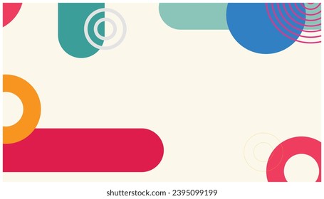Abstract background with geometric shapes. Colored circles, rectangles and lines in retro style. Vector illustration in flat design style. Can be used for advertising, presentation