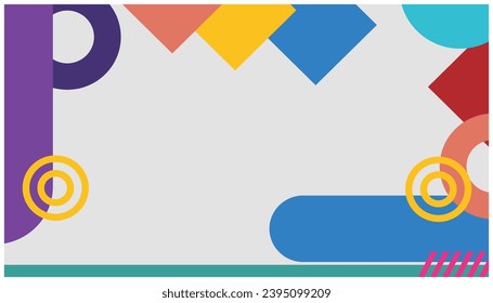 Abstrakter Hintergrund mit geometrischen Formen. Farbige Kreise, Rechtecke und Linien im Retro-Stil. Vektorgrafik im flachen Design-Stil. Kann für Werbung, Präsentation verwendet werden